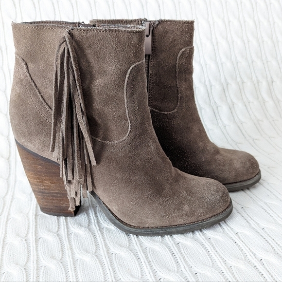 Sbicca Marimba Suede Leather Fringe Ankle Boots 8 Taupe Gray Brown Boot - Picture 15 of 15
